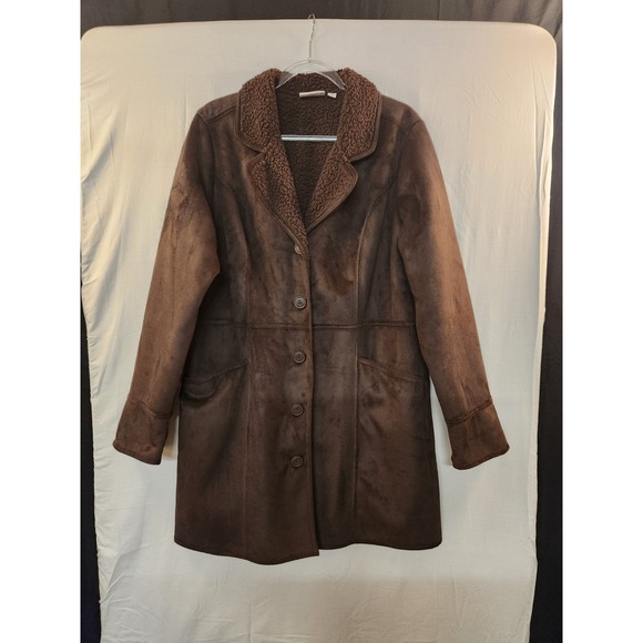 Denim & Co. Jackets & Blazers - Denim & Co. Women's Brown Suede Sherpa Lined Coat Size L Velvety Plush Cozy Chic